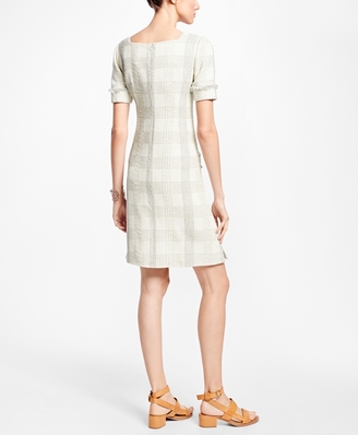 Brooks Brothers Textured Dobby Cotton-Blend Plaid Dress