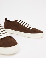 Thumbnail for your product : ASOS DESIGN Wide Fit trainers in brown faux suede with crepe look sole