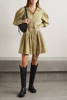 Thumbnail for your product : Ulla Johnson Vivienne Belted Pleated Cotton-poplin Mini Shirt Dress - Sand