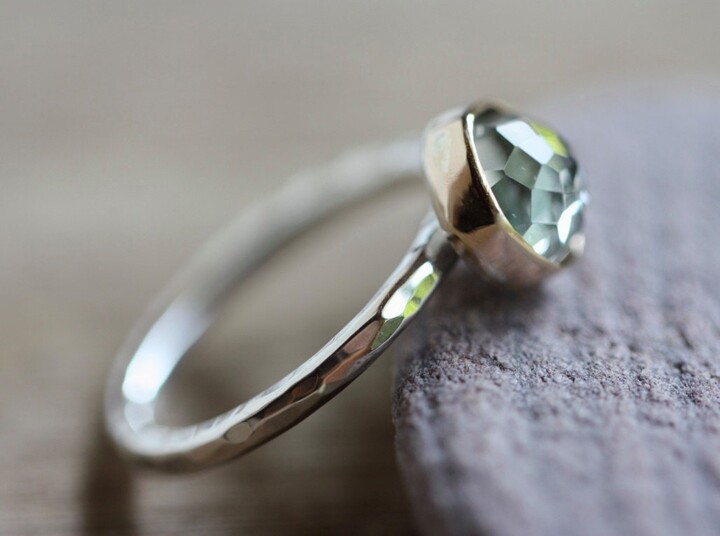 Etsy Green Amethyst Ring Soft Sage Prasiolite Gemstone Stacking February Birthstone Ring