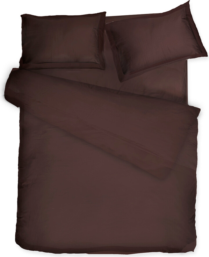 Decoflux Home Brown Cotton Bed Linen Set Solid Chocolate Oud Us King, Uk Super King