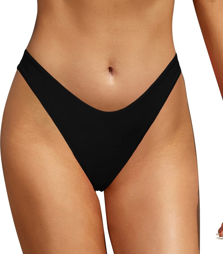 SHEKINI Women's U Cut Bikini Bottom High Cut Leg Brazilian Swim