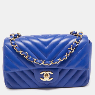 Chanel Blue Chevron Leather Mini Rectangle Classic Single Flap Bag -  ShopStyle
