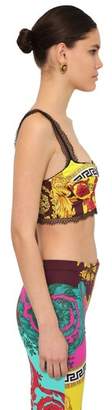Versace PRINTED TWILL & LACE BRA TOP