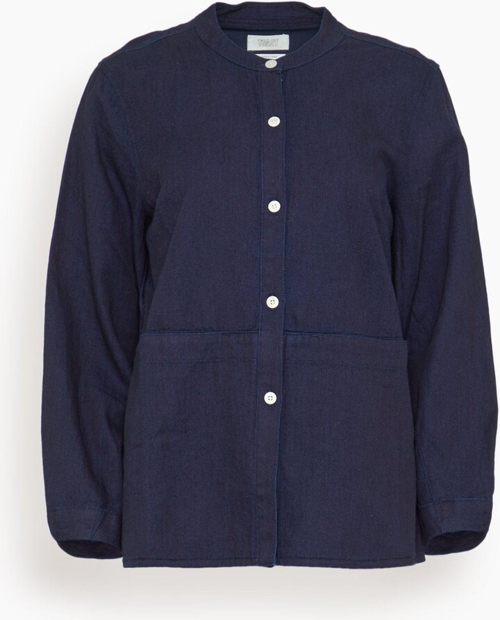 Toast Front Pocket Soft Cotton Linen Twill Shirt in Indigo