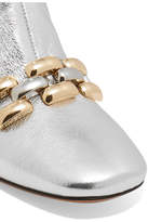 Thumbnail for your product : Marc Jacobs Remi Chain-trimmed Metallic Leather Ankle Boots - Silver