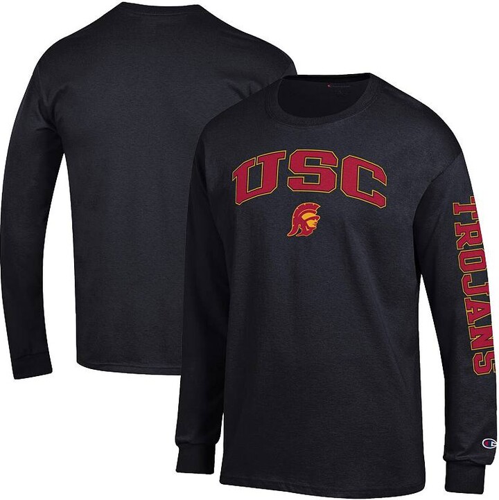Men's Champion Black USC Trojans Arch Over Logo 2-Hit Long Sleeve T-Shirt