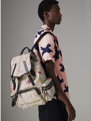 Burberry The Large Rucksack in London Print Canvas and Leather