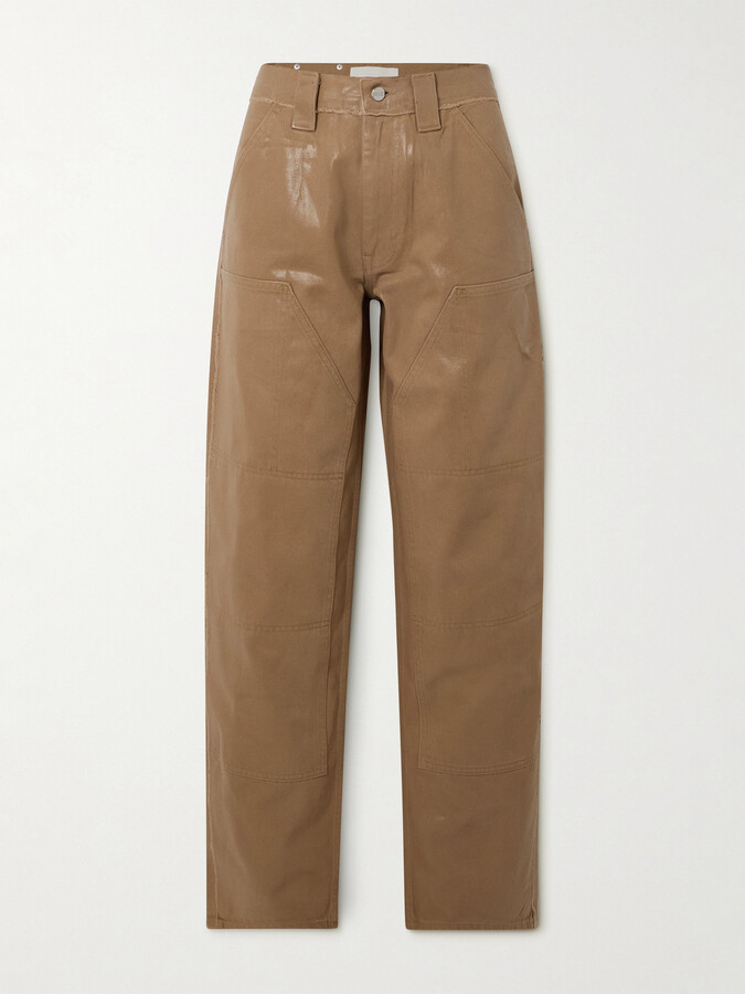 DION LEE - Carpenter Coated Mid-rise Wide-leg Cargo Jeans - Brown