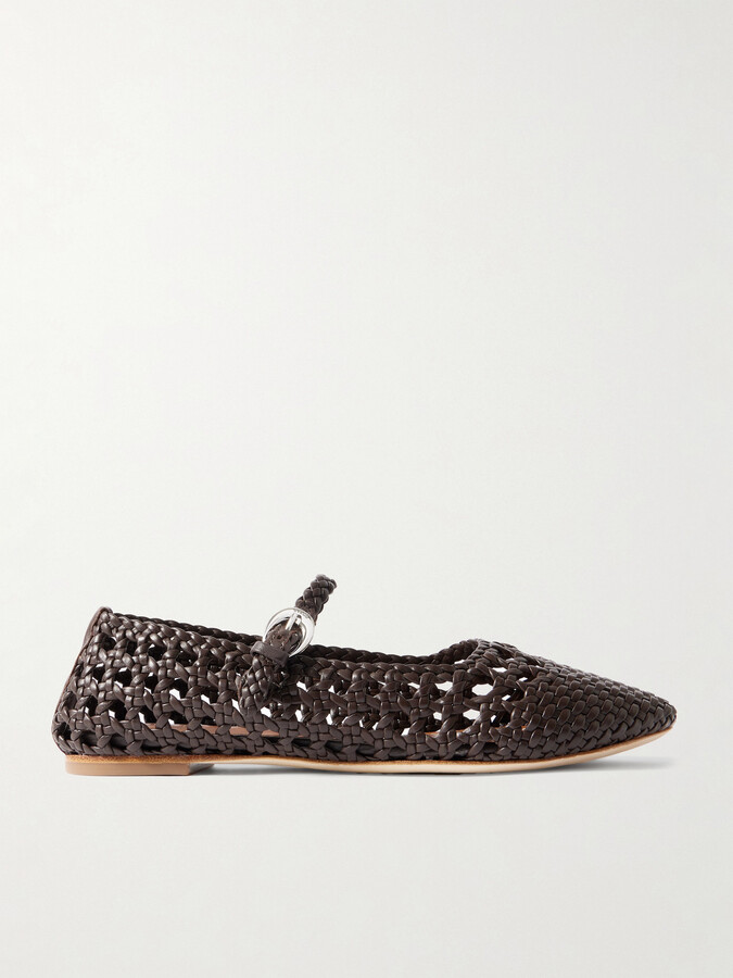 STAUD - Nell Woven Leather Mary Jane Ballet Flats - Brown