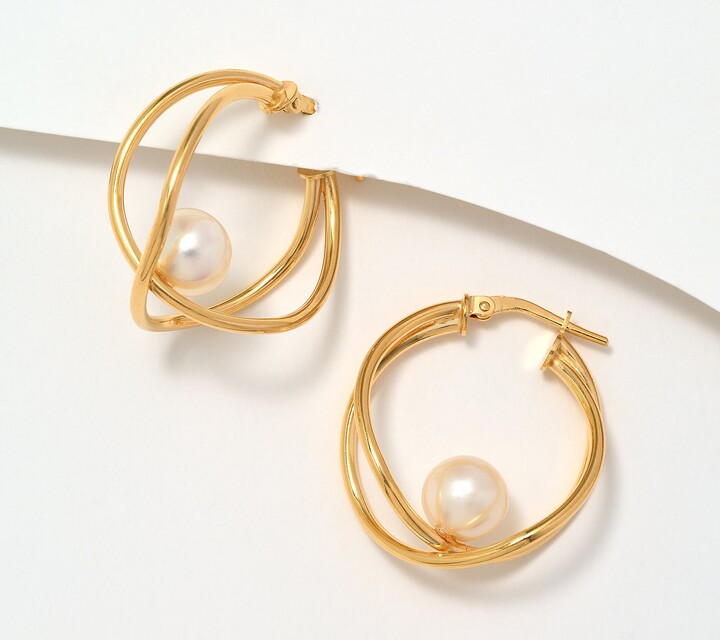 Honora As Is Twisted 1" Hoop Cultured Pearl Earrrings, SS
