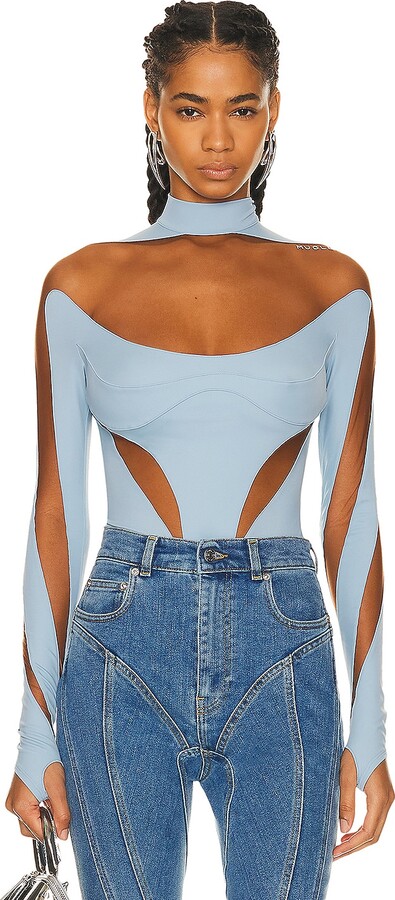 Thierry Mugler Illusion Cut Bodysuit in Baby Blue
