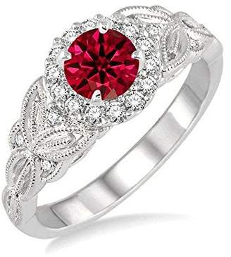 engagement-rings Bestselling On Sale: 1.25 Round cut Ruby and Diamond Engagement Ring in 14k White Gold affordable ruby & diamond engagement ring
