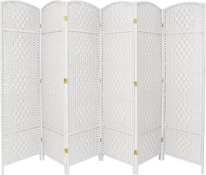 7 ft. Tall Faux Rattan Fiber Diamond Weave Privacy Screen Room Divider - White - 6 Panels