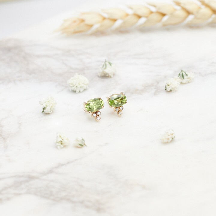 Etsy Lime Green Peridot & Diamond 9K 14K 18K Gold Earrings Oval Round August Birthstone Gemstone Studs Gift For Her