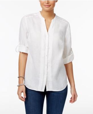 Charter Club Linen Split-Neck Shirt, Created for Macy's