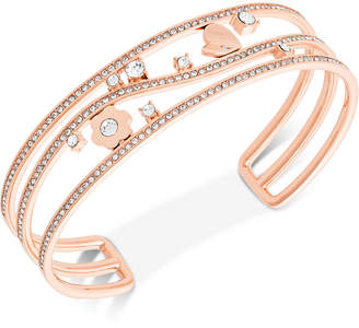 Michael Kors Rose Gold-Tone Crystal Heart & Flower Open Cuff Bracelet