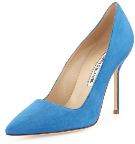 Manolo blahnik cornflower blue suede 105mm sky high bb pump pointy toe heels 41