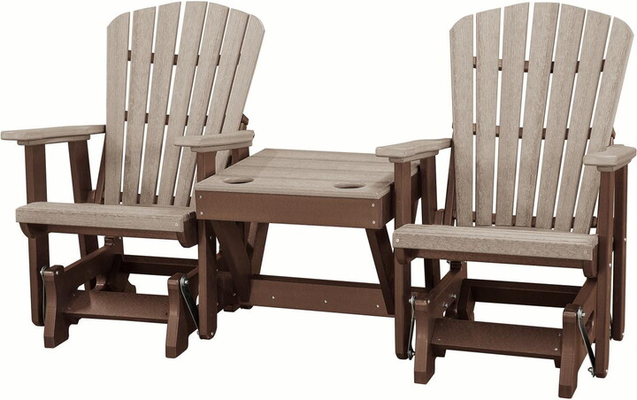 OS Home Model 515WWTB-K Double Glider with Center Table in Weatherwood and Tudor Brown