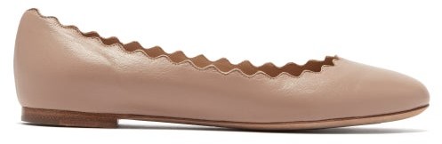 Chloé Lauren Scallop-edge Leather Ballet Flats - Nude - ShopStyle
