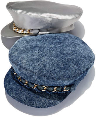 Eugenia Kim Marina Satin Newsboy Hat with Chain Detail