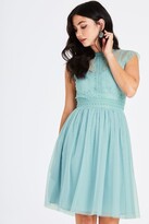 Thumbnail for your product : Little Mistress Monet Sage Lace Trim Prom Dress