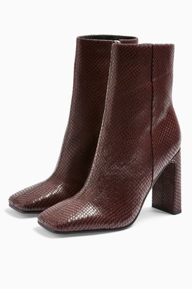 Topshop HALIA Leather Burgundy Lizard Square Toe Boots - ShopStyle Clothes  and Shoes