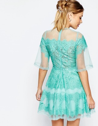 ASOS SALON Lace Paneled Organza Mini Dress