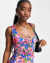 Thumbnail for your product : ASOS DESIGN shirred corset mini dress in painted blue floral print