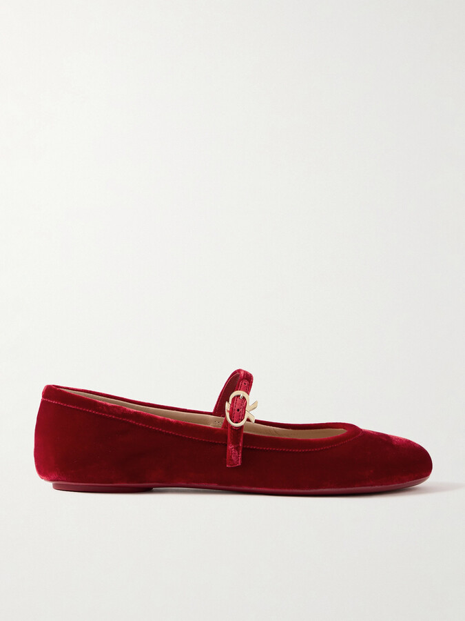 Gianvito Rossi Carla Velvet Mary Jane Ballet Flats - Red