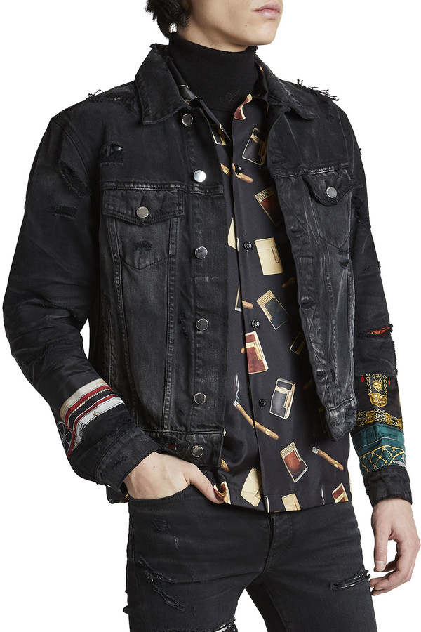 Amiri Men's Distressed Denim Jacket w/ Scarf Patches ShopStyle