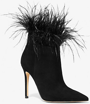 Michael Kors Whitby Feather Trim Suede Ankle Boot - ShopStyle