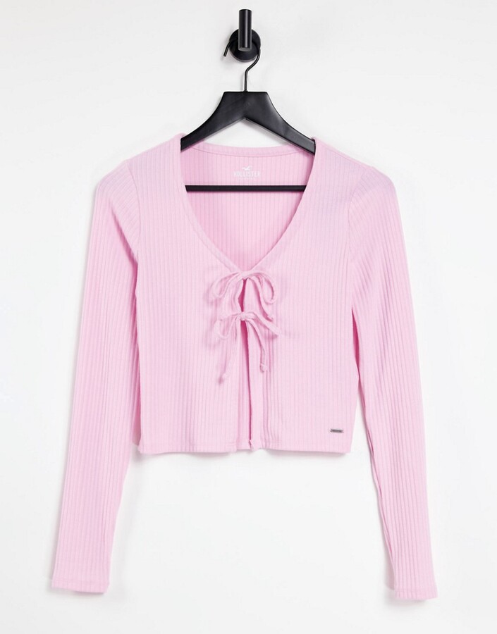 Hollister tie front long sleeve top in pink ShopStyle