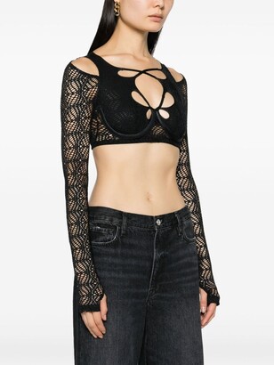 Versace Jeans Couture Mesh-Lace Cropped Top