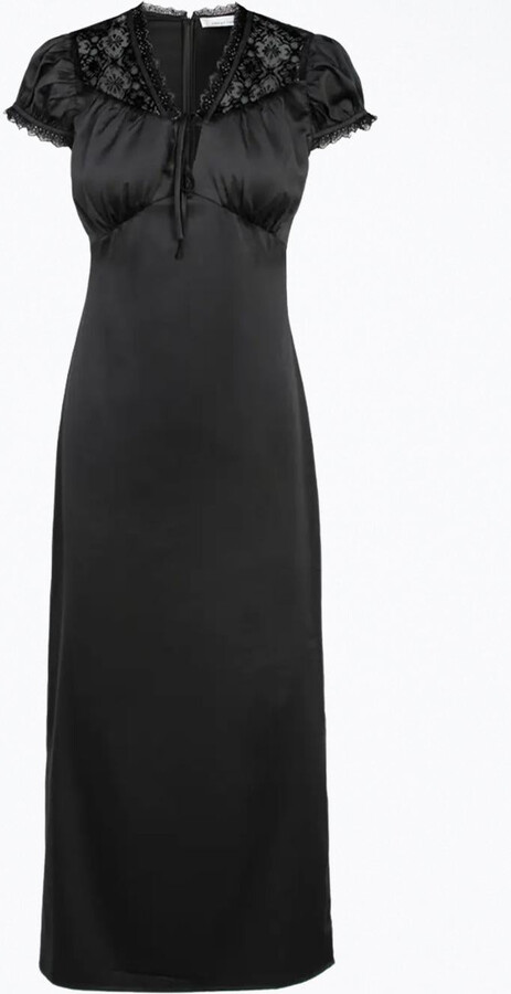 Adelyn Rae Lace-Trimmed Satin Midi Dress In Black