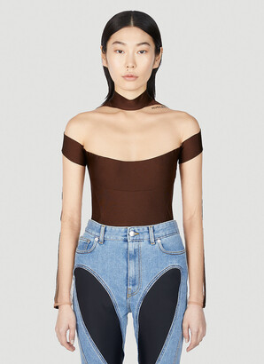 Thierry Mugler Cut Out Illusion Bodysuit in Brown - ShopStyle Tops