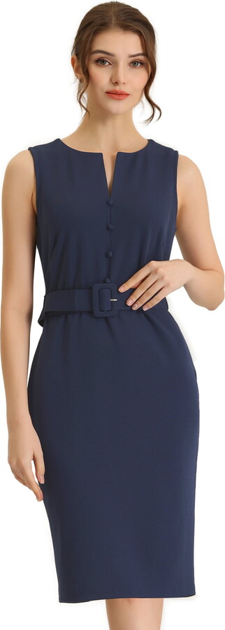 DARING DIVA Round Neck Bodycon Sheath Sleeveless Work Dress XL Dark Navy