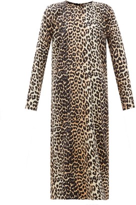 Ganni Leopard-print Silk-blend Satin Dress - Leopard