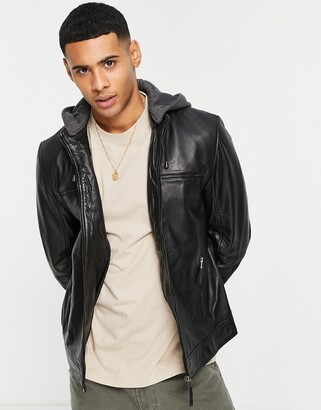 Mens Hooded Leather Jackets | ShopStyle