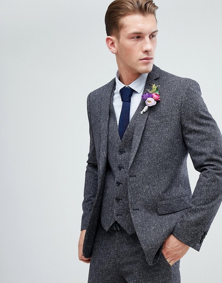 Farah Smart Farah Skinny Wedding Suit Jacket In Charcoal Fleck - ShopStyle
