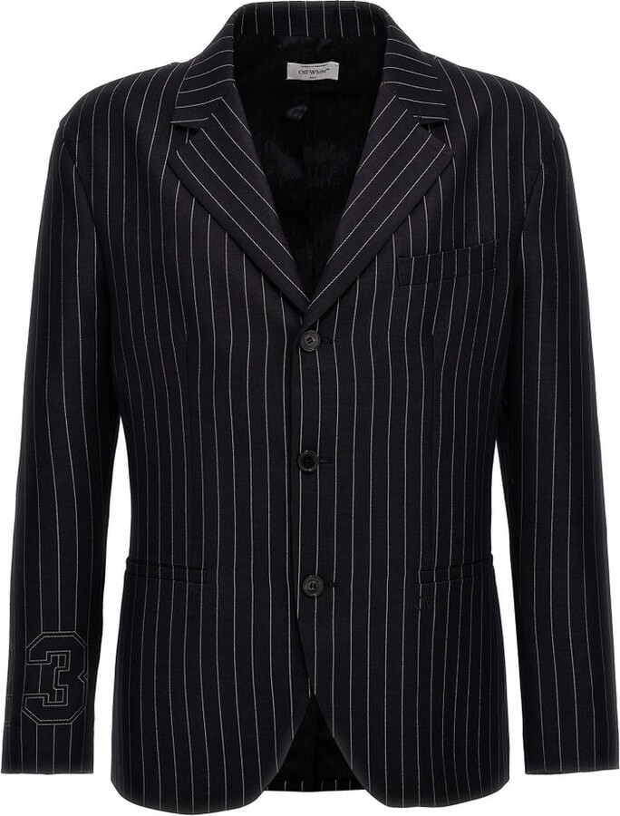 Off-White 23-Print Pinstriped Straight Hem Blazer