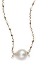Thumbnail for your product : Mizuki Sea of Beauty 12MM White Teardrop Freshwater Pearl, Diamond & 14K Yellow Gold Necklace