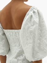 Thumbnail for your product : Ganni Floral-brocade Puff-sleeve Feathered-skirt Dress - Ivory