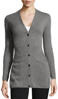 Thumbnail for your product : Lafayette 148 New York Cashmere V-Neck Seam-Detailed Cardigan, Nickel Melange