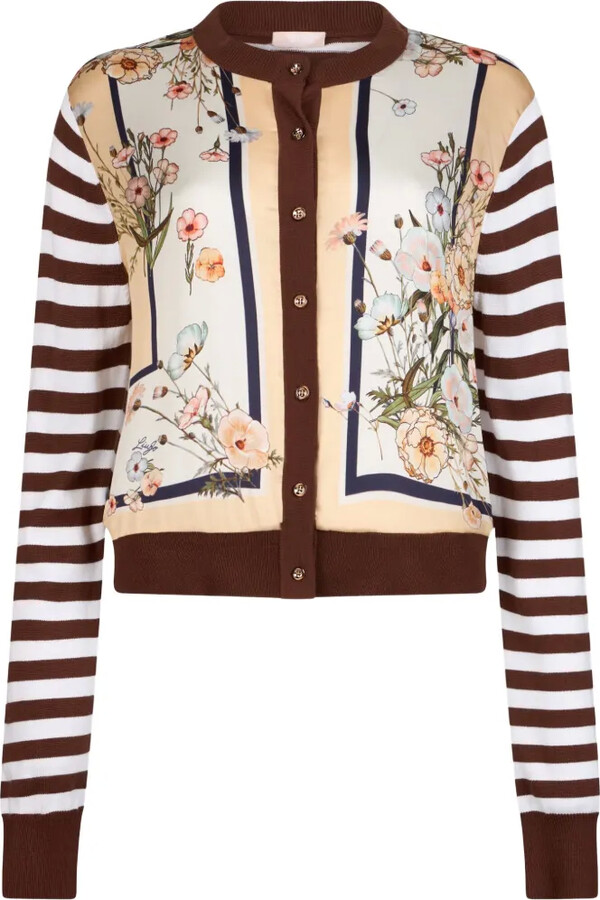 Liu Jo Striped Floral-Print Cardigan