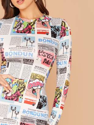 Shein Newspaper Print Bodycon Dress