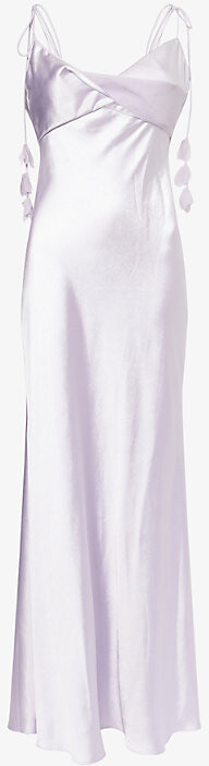 Self-Portrait Womens Lilac Flower-Embellished Satin Maxi Dress 4