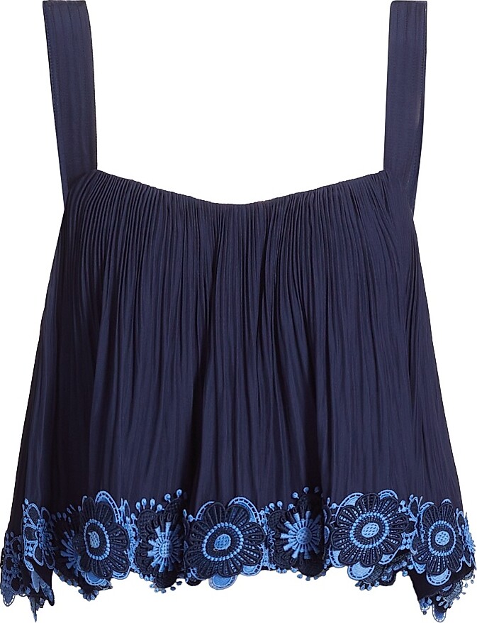 Ramy Brook Women's Elizabeth Pleated Floral Hem Top - Spring Navy - Size XS