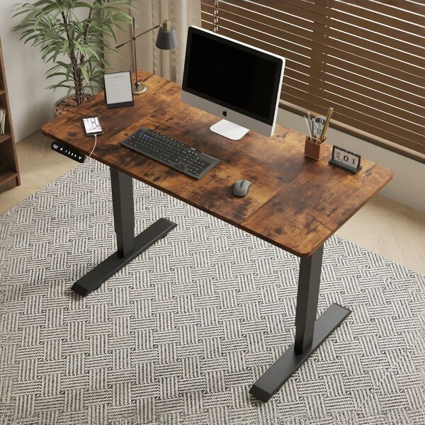 KTMBDWStandingDesk48x24InchesElectricHeightAdjustableSitandStandUpComputerOfficeDeskBrown