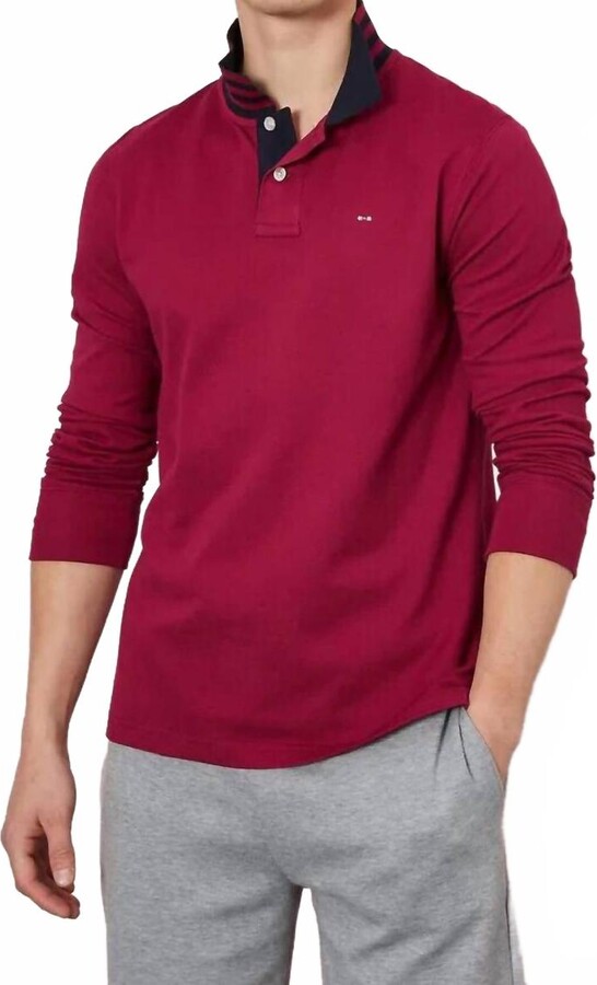 Eden Park Bordeaux Long-Sleeved Polo With Oval Badge In Red